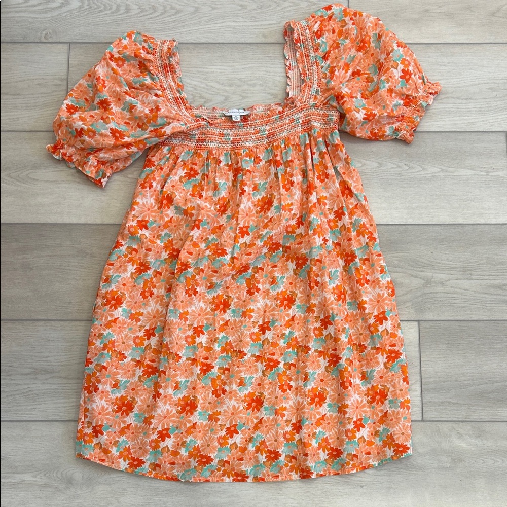 Something Navy Floral Mini Dress - Orange and Green